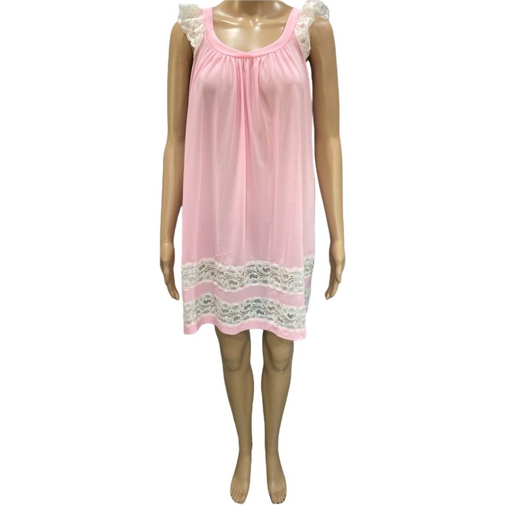 Vintage Miss Elaine Babydoll Nightgown Teddy Negligee Pink Size Small